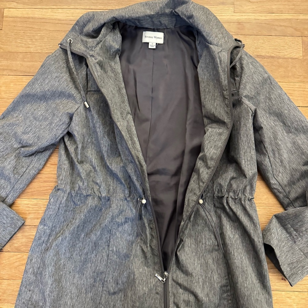 Studio Works gray lightweight zip front button tab l jacket size small S
 b67 - Picture 3 of 5
